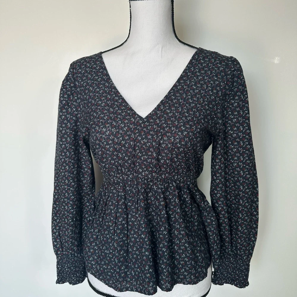 Madewell Black Peplum Long Sleeve Blouse size S - Picture 6 of 15